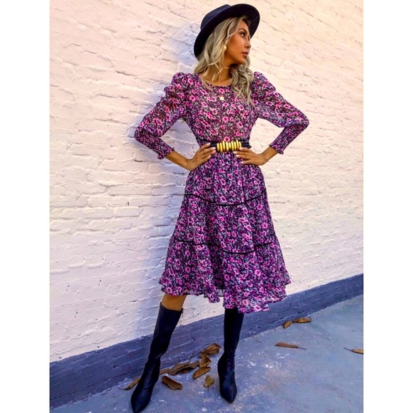 NWT Zara Floral Sheer Mutton Sleeve Midi Dress XL - Picture 2 of 9